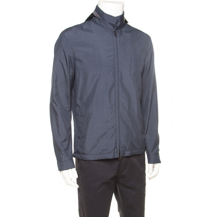 Pre Owned Loro Piana Midnight Blue Silk Rain System Hooded Jacket M