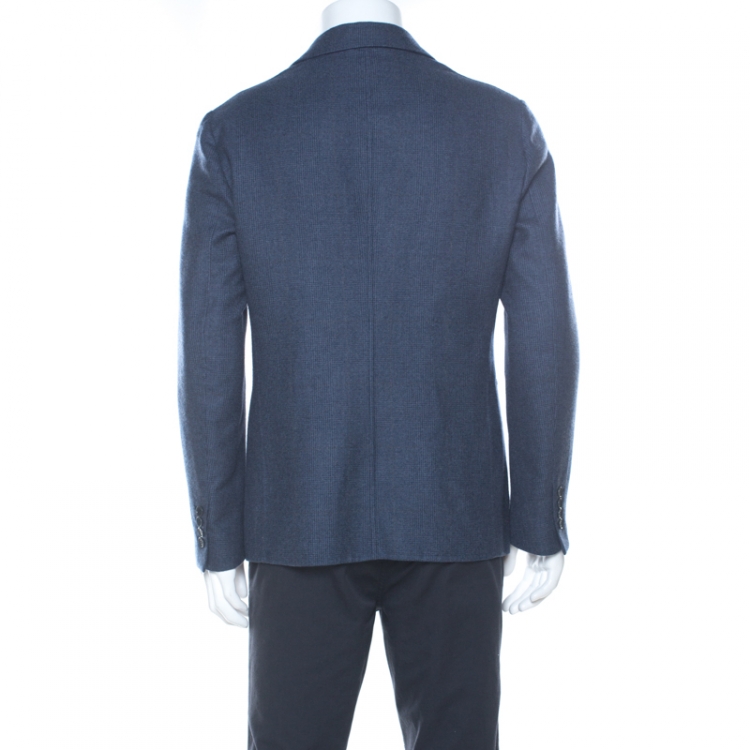 Pre Owned Loro Piana Blue Checked Cashmere Regular Fit Blazer L