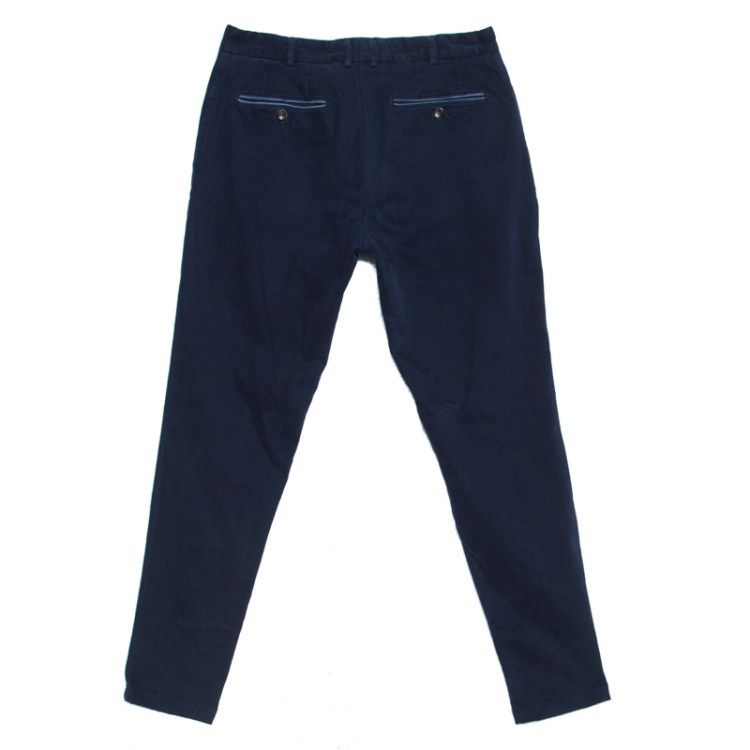 Pre Owned Loro Piana Navy Blue Stretch Cotton Tailored Trousers M