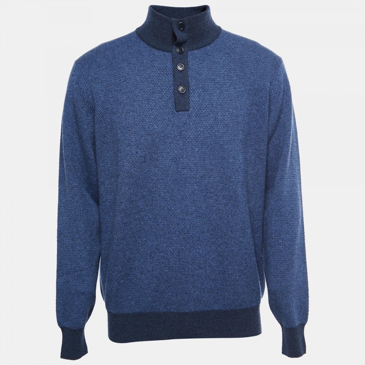 Pre Owned Loro Piana Blue Cashmere Collared Sweater 2XL