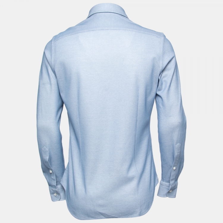 Pre Owned Loro Piana Blue Cotton Knit Button Front Shirt M