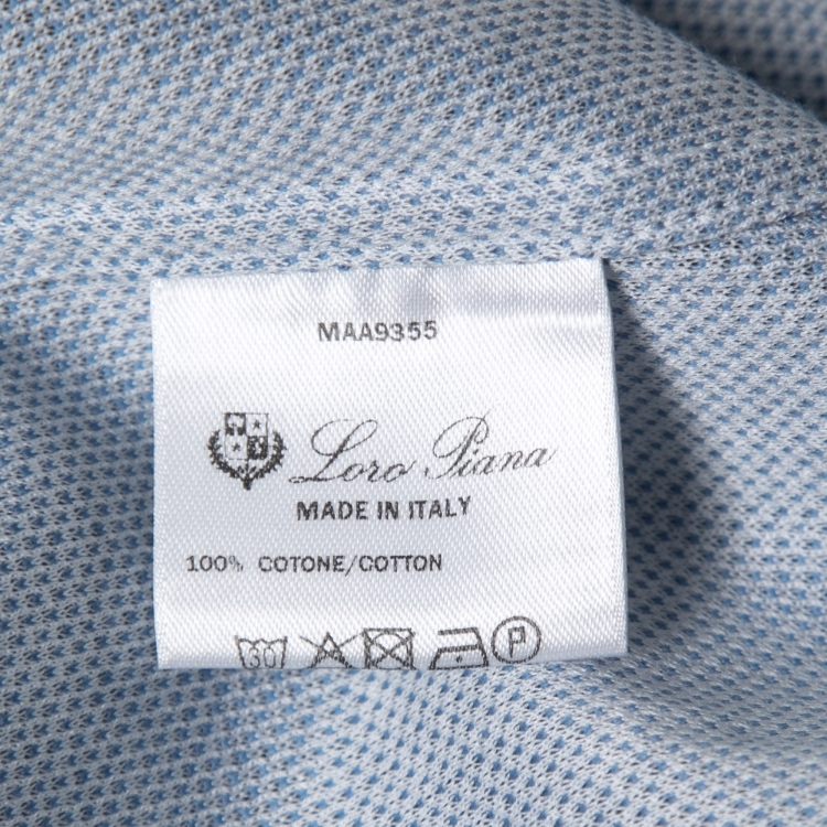 Pre Owned Loro Piana Blue Cotton Knit Button Front Shirt M