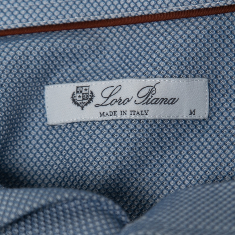 Pre Owned Loro Piana Blue Cotton Knit Button Front Shirt M