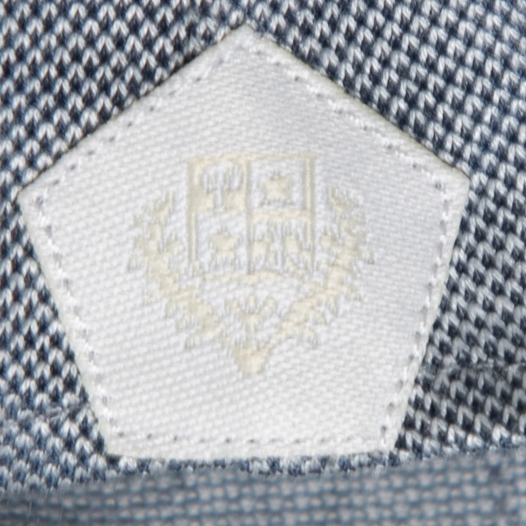 Pre Owned Loro Piana Slate Blue Cotton Knit Button Front Shirt M
