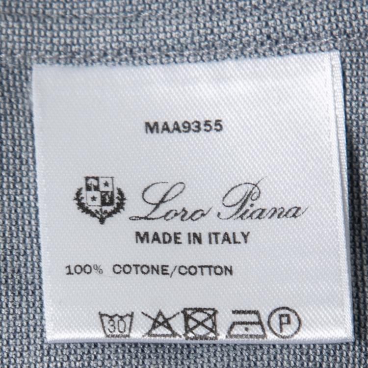 Pre Owned Loro Piana Slate Blue Cotton Knit Button Front Shirt M