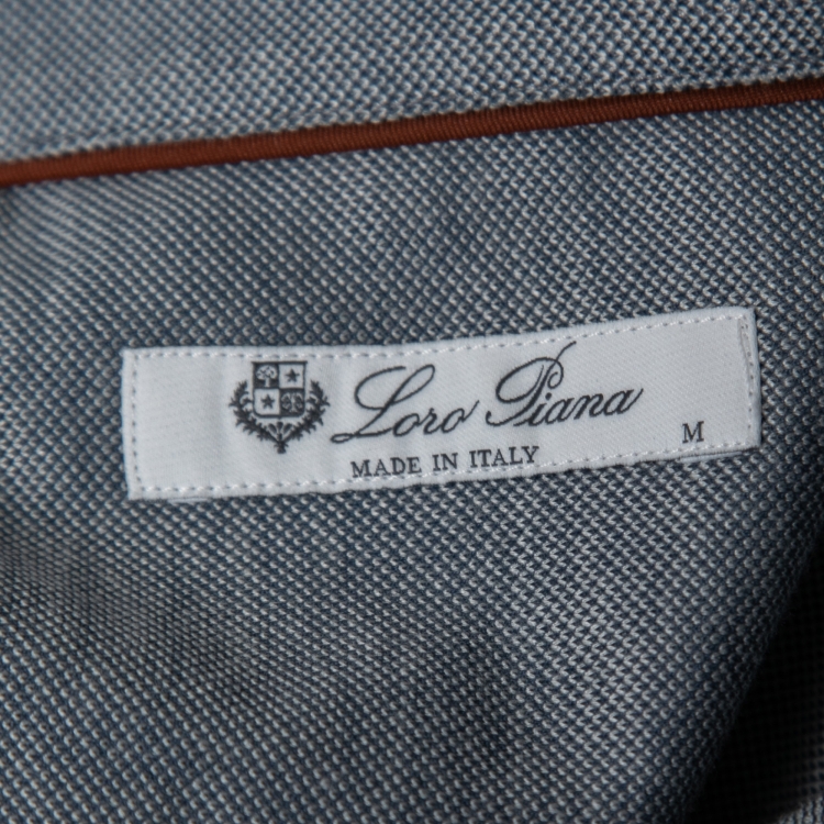 Pre Owned Loro Piana Slate Blue Cotton Knit Button Front Shirt M