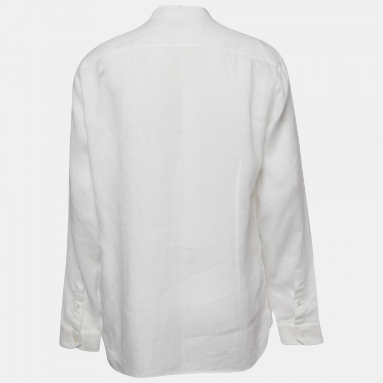 Pre Owned Loro Piana White Linen Round Neck Long Sleeve Shirt 2XL