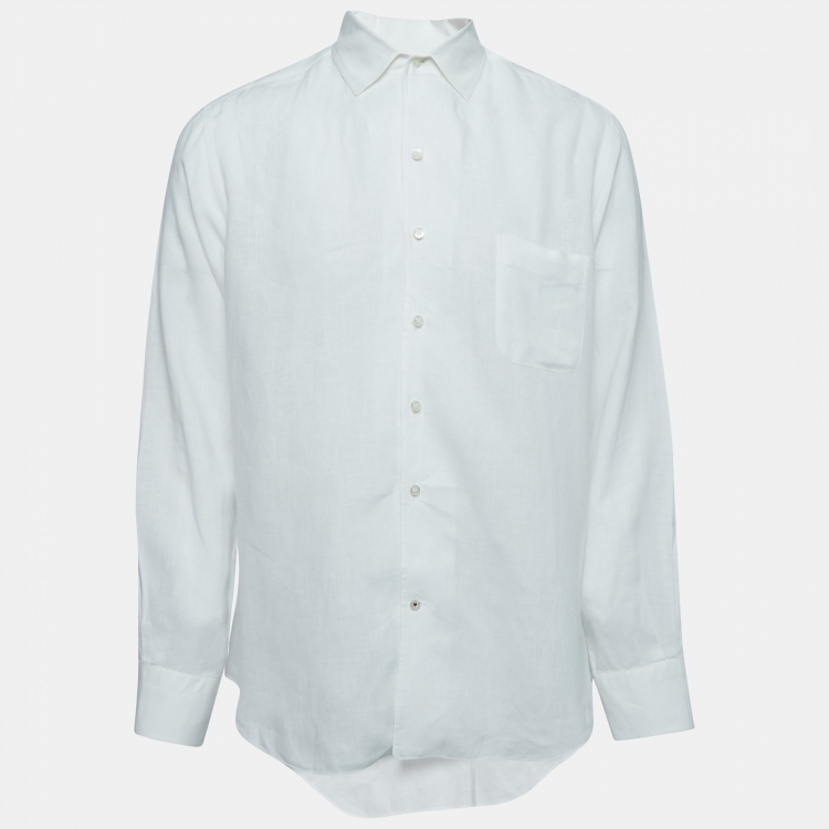 Pre Owned Loro Piana White Linen Button Front Shirt XL
