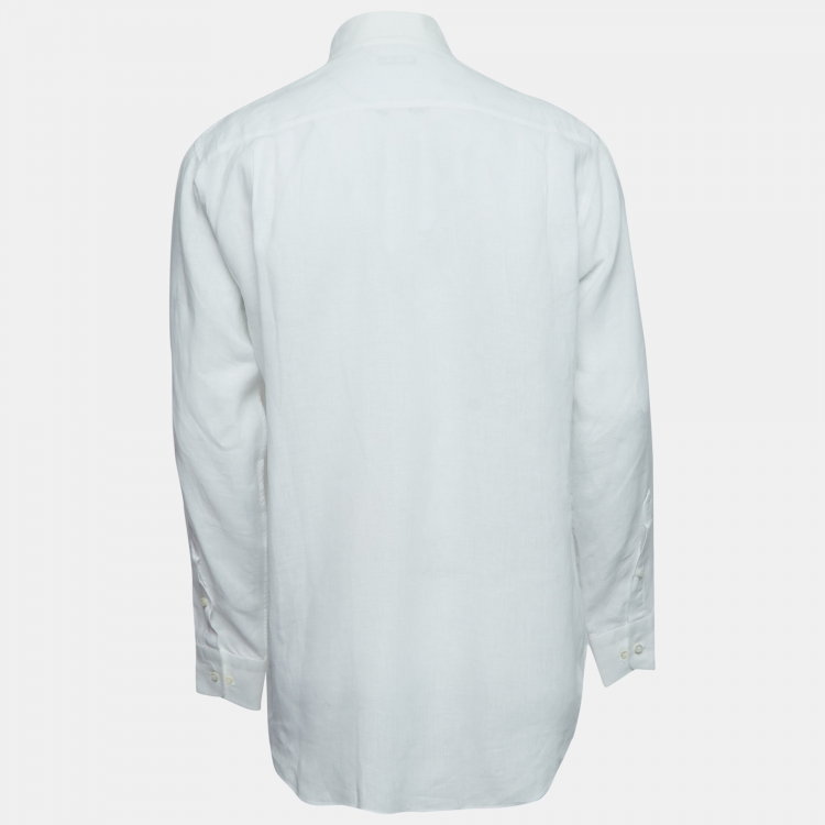 Pre Owned Loro Piana White Linen Button Front Shirt XL