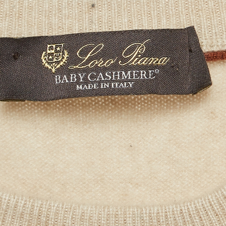 Pre Owned Loro Piana Beige Cashmere Crew Neck Sweatshirt L