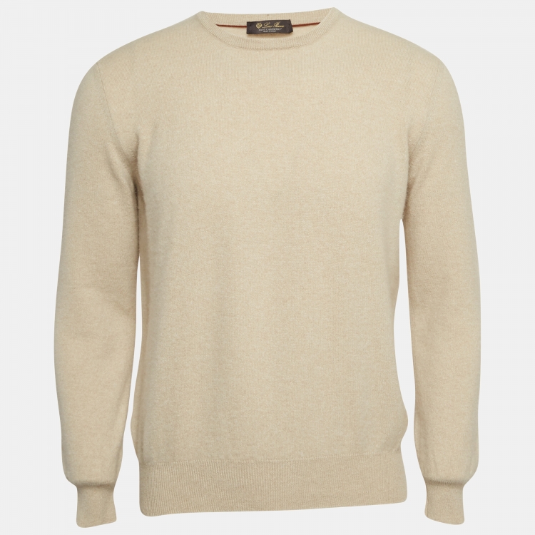 Pre Owned Loro Piana Beige Cashmere Crew Neck Sweatshirt L