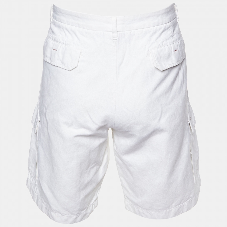 Pre Owned Loro Piana White Cotton & Line Shorts 3XL