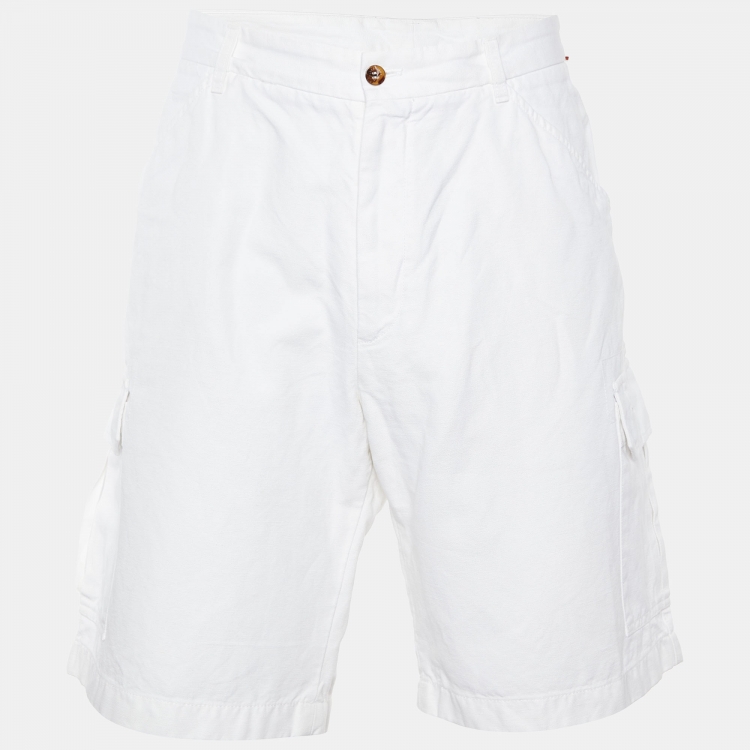 Pre Owned Loro Piana White Cotton & Line Shorts 3XL