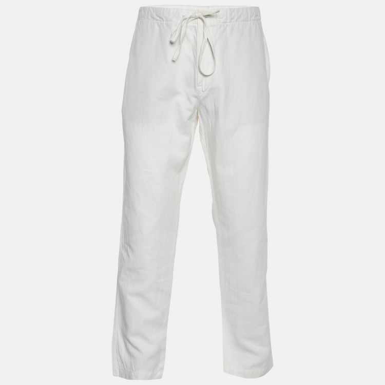 Pre Owned Loro Piana White Cotton & Linen Tapered Trousers XXL