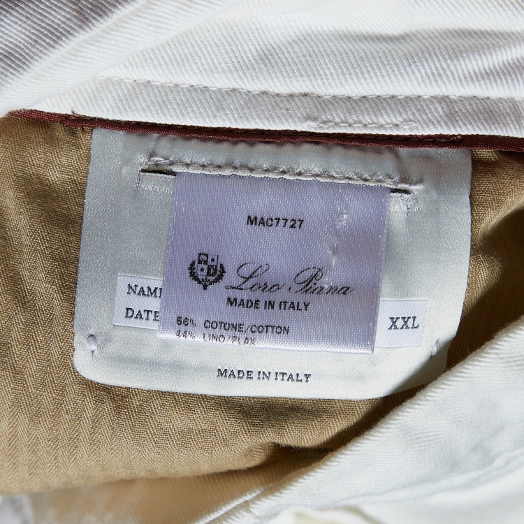 Pre Owned Loro Piana White Cotton & Linen Tapered Trousers XXL