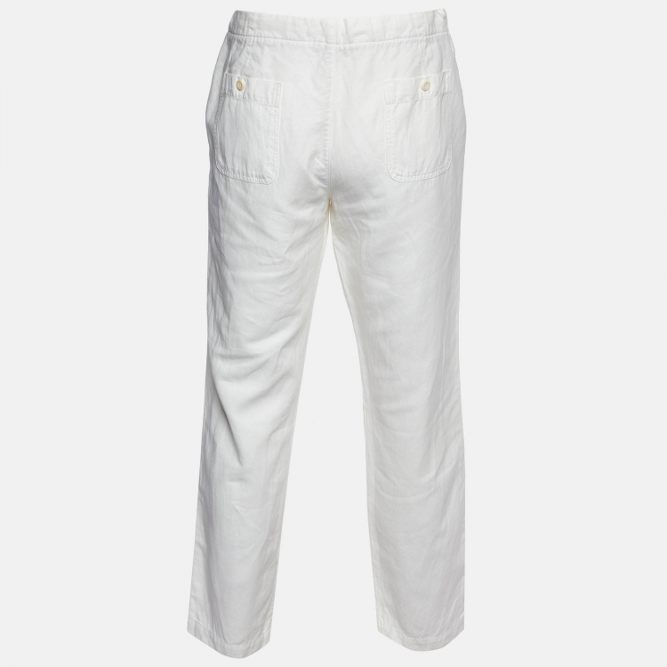 Pre Owned Loro Piana White Cotton & Linen Tapered Trousers XXL
