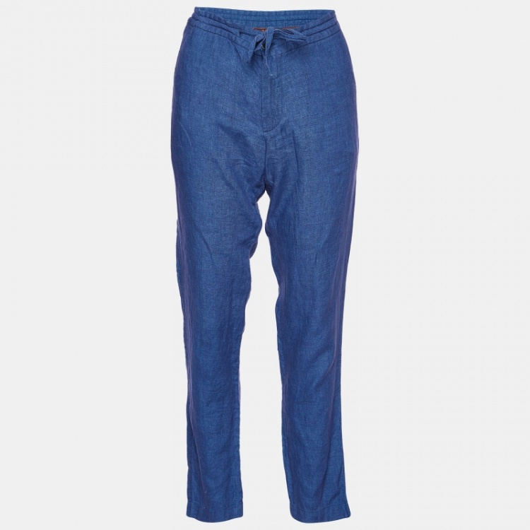Pre Owned Loro Piana Blue Linen Tapered Trousers S