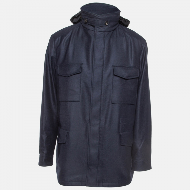 Pre Owned Loro Piana Navy Blue Gabardine Traveller Jacket L