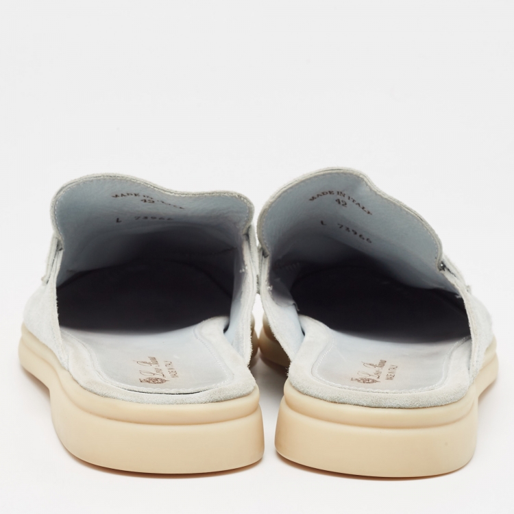 Pre Owned Loro Piana Blue Suede Babouche Charms Walk Mules Size 42