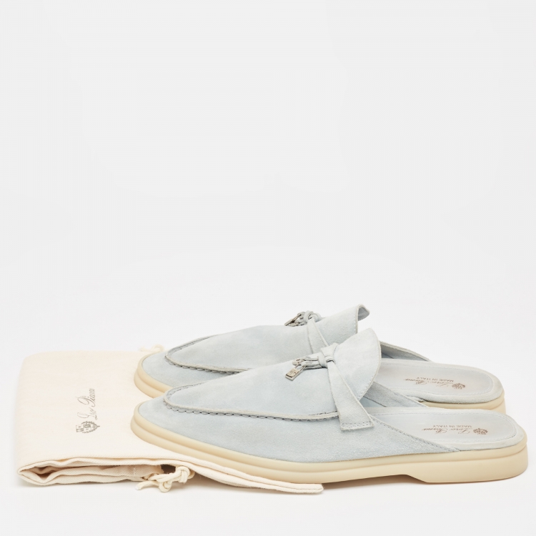 Pre Owned Loro Piana Blue Suede Babouche Charms Walk Mules Size 42