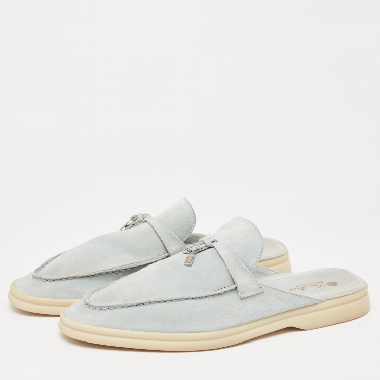 Pre Owned Loro Piana Blue Suede Babouche Charms Walk Mules Size 42