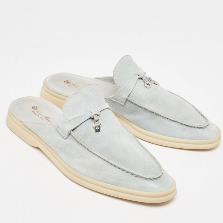 Pre Owned Loro Piana Blue Suede Babouche Charms Walk Mules Size 42