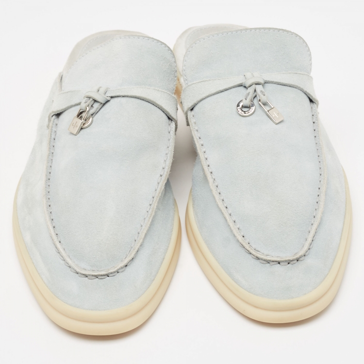 Pre Owned Loro Piana Blue Suede Babouche Charms Walk Mules Size 42