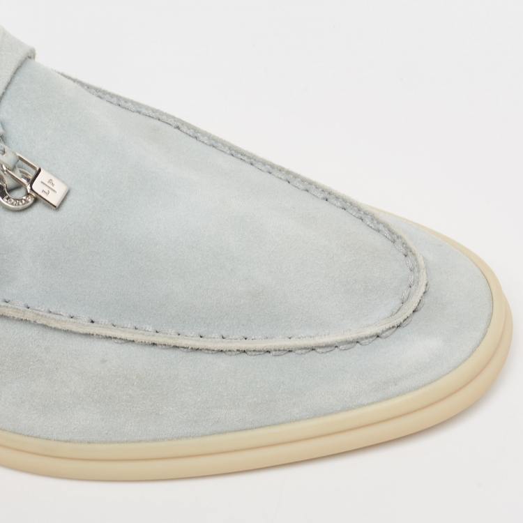 Pre Owned Loro Piana Blue Suede Babouche Charms Walk Mules Size 42