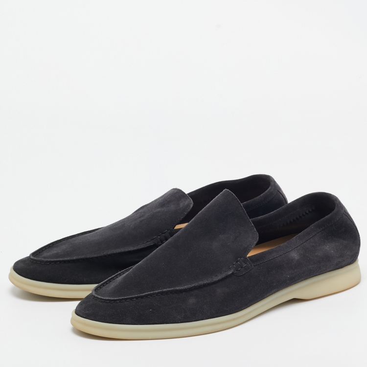 Pre Owned Loro Piana Dark Grey Suede Summer Walk Loafers  Size 42.5