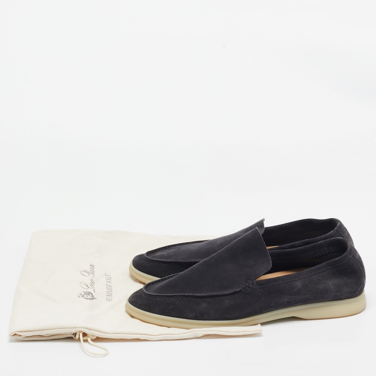 Pre Owned Loro Piana Dark Grey Suede Summer Walk Loafers  Size 42.5