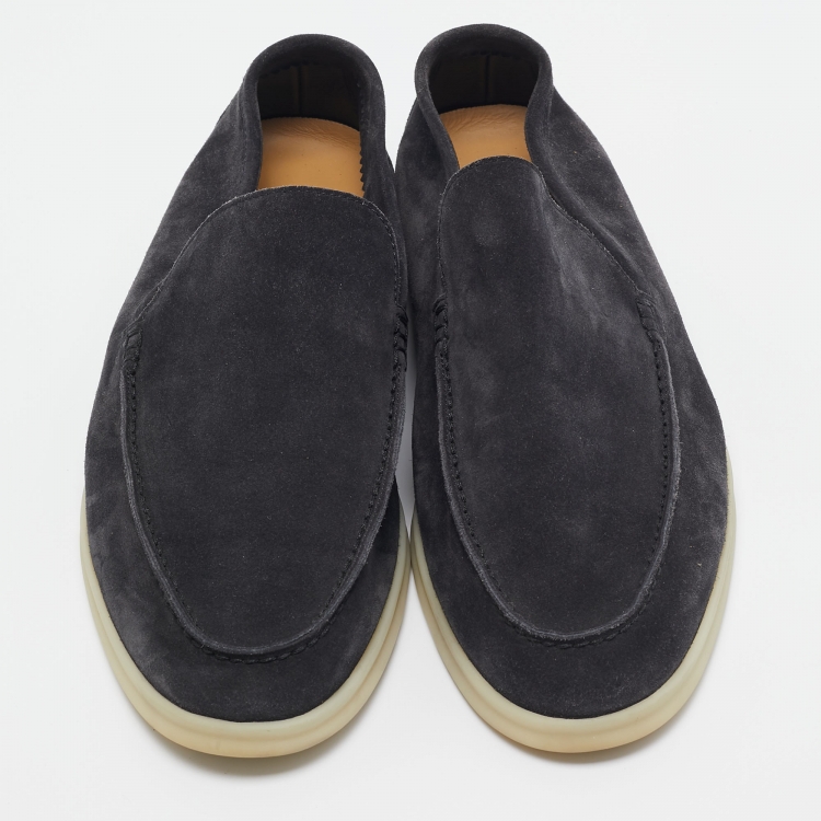 Pre Owned Loro Piana Dark Grey Suede Summer Walk Loafers  Size 42.5