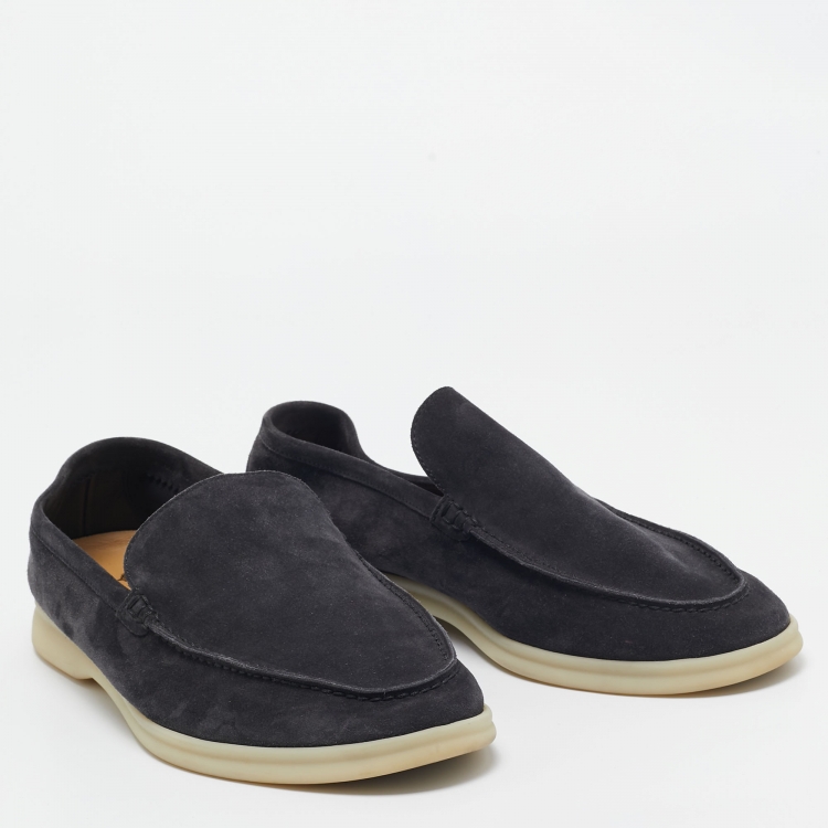 Pre Owned Loro Piana Dark Grey Suede Summer Walk Loafers  Size 42.5