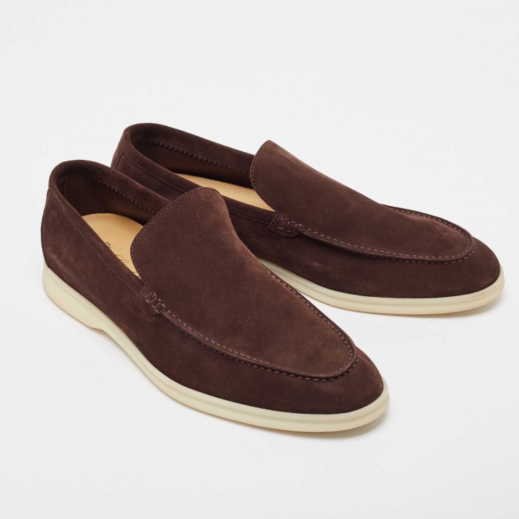 Pre Owned Loro Piana Brown Suede Summer Walk Loafers  Size 45.5
