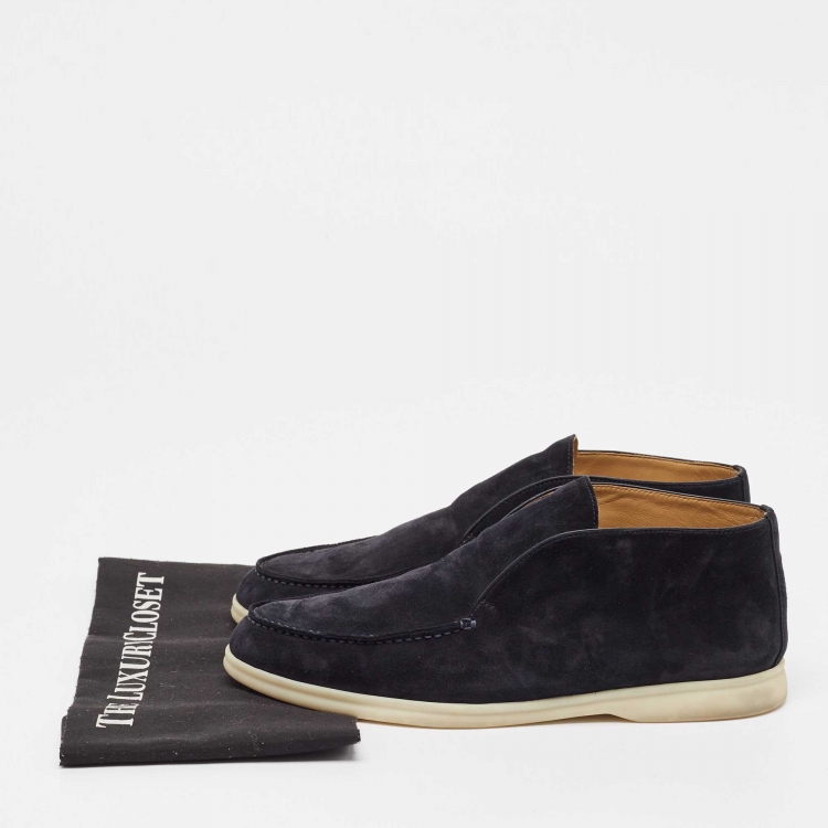 Pre Owned Loro Piana Navy Blue Suede Summer Walk Slip On Loafers Size 42.5