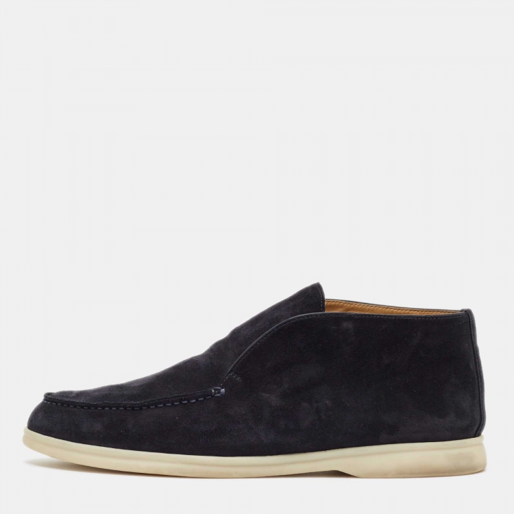 Pre Owned Loro Piana Navy Blue Suede Summer Walk Slip On Loafers Size 42.5