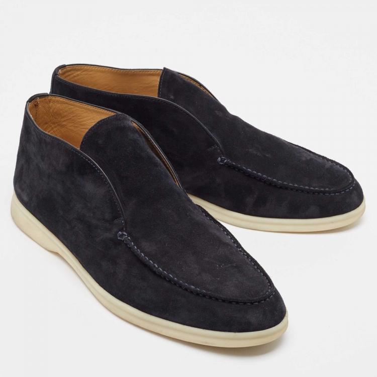 Pre Owned Loro Piana Navy Blue Suede Summer Walk Slip On Loafers Size 42.5