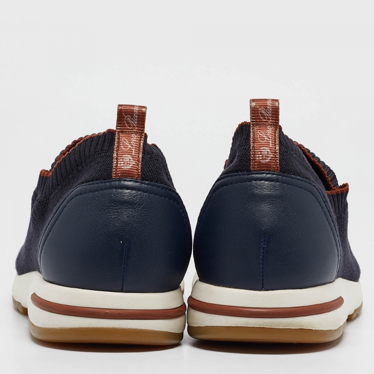 Pre Owned Loro Piana Navy Blue Knit Fabric 360 LP Flexy Walk Sneakers Size 42