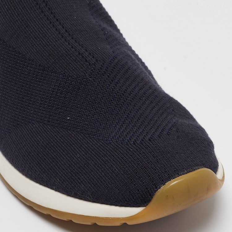 Pre Owned Loro Piana Navy Blue Knit Fabric 360 LP Flexy Walk Sneakers Size 42