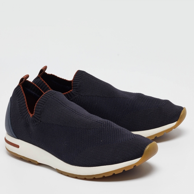 Pre Owned Loro Piana Navy Blue Knit Fabric 360 LP Flexy Walk Sneakers Size 42