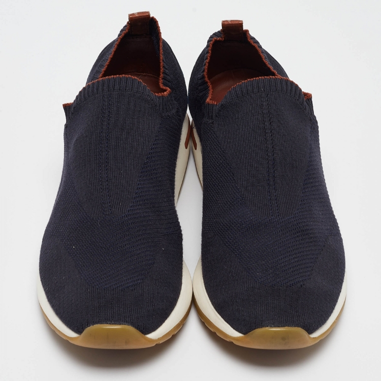 Pre Owned Loro Piana Navy Blue Knit Fabric 360 LP Flexy Walk Sneakers Size 42