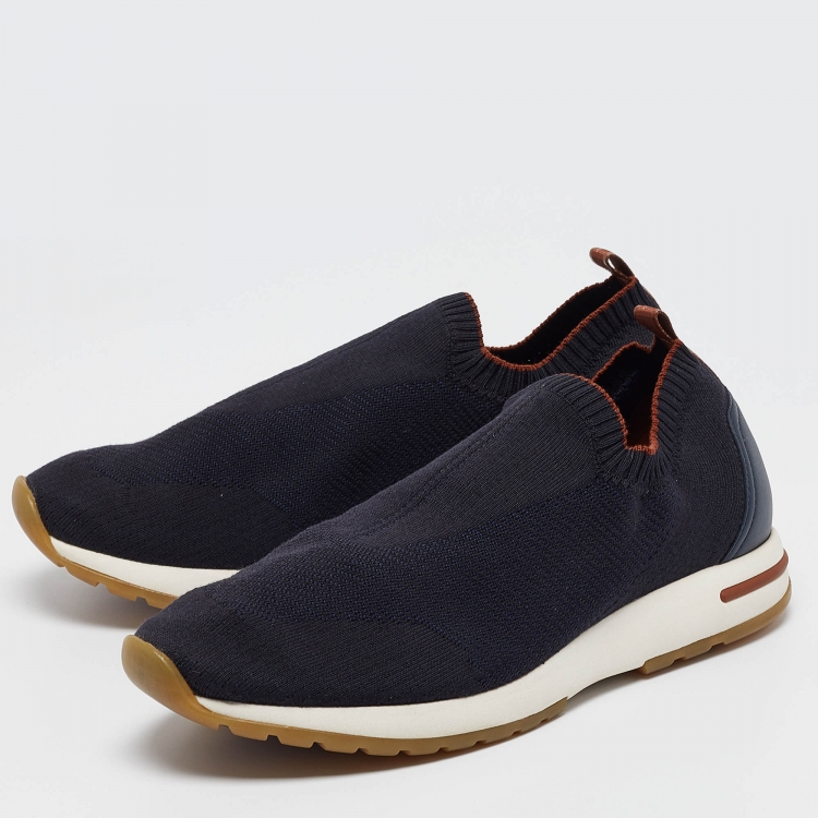 Pre Owned Loro Piana Navy Blue Knit Fabric 360 LP Flexy Walk Sneakers Size 42