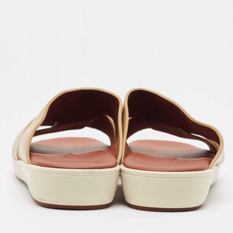 Pre Owned Loro Piana Brown Leather Slide Sandals Size 42.5