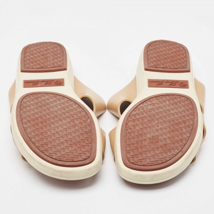 Pre Owned Loro Piana Brown Leather Slide Sandals Size 42.5