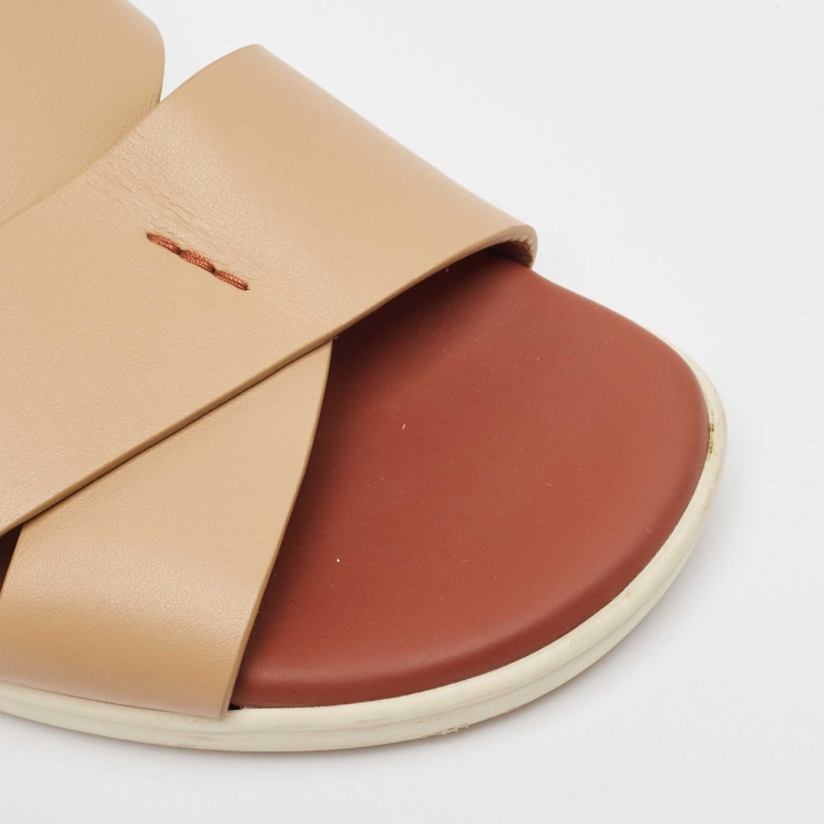 Pre Owned Loro Piana Brown Leather Slide Sandals Size 42.5