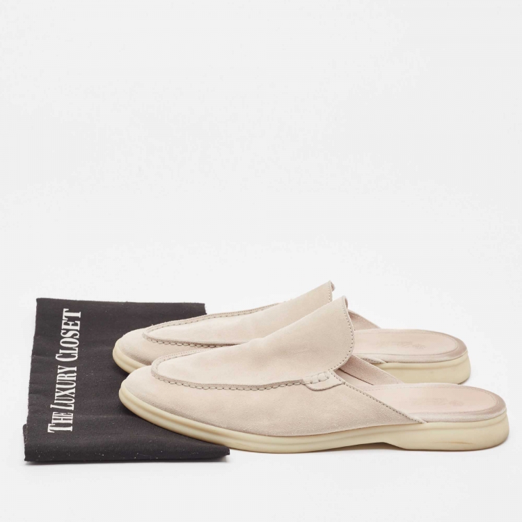 Pre Owned Loro Piana Beige Suede Babouche Walk Mules Size 42