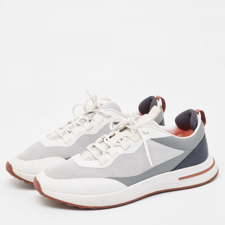 Pre Owned Loro Piana White/Grey Fabric and Rubber Week-End Walk Sneakers Size 43.5