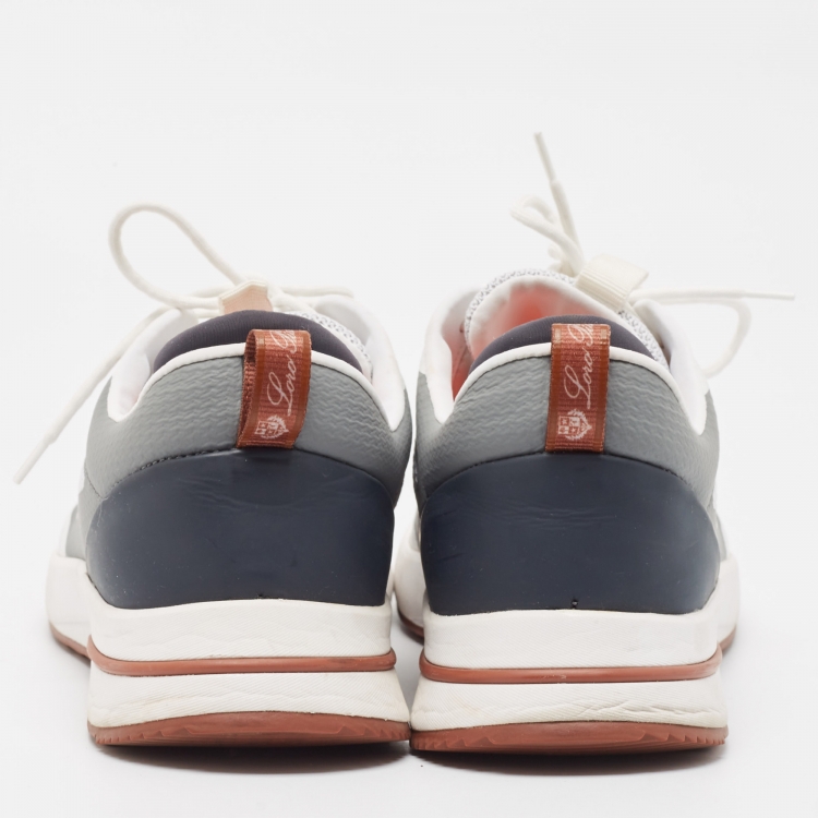 Pre Owned Loro Piana White/Grey Fabric and Rubber Week-End Walk Sneakers Size 43.5