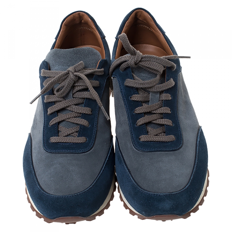 Pre Owned Loro Piana Blue/Grey Suede Low Top Sneakers Size 42