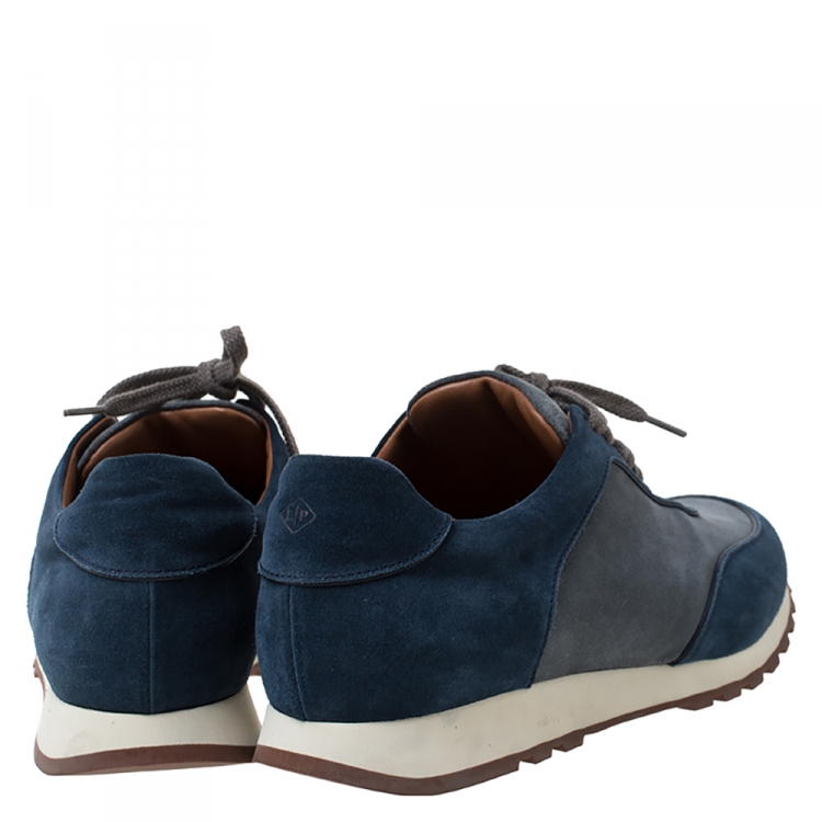 Pre Owned Loro Piana Blue/Grey Suede Low Top Sneakers Size 42