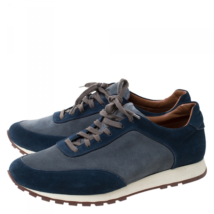 Pre Owned Loro Piana Blue/Grey Suede Low Top Sneakers Size 42